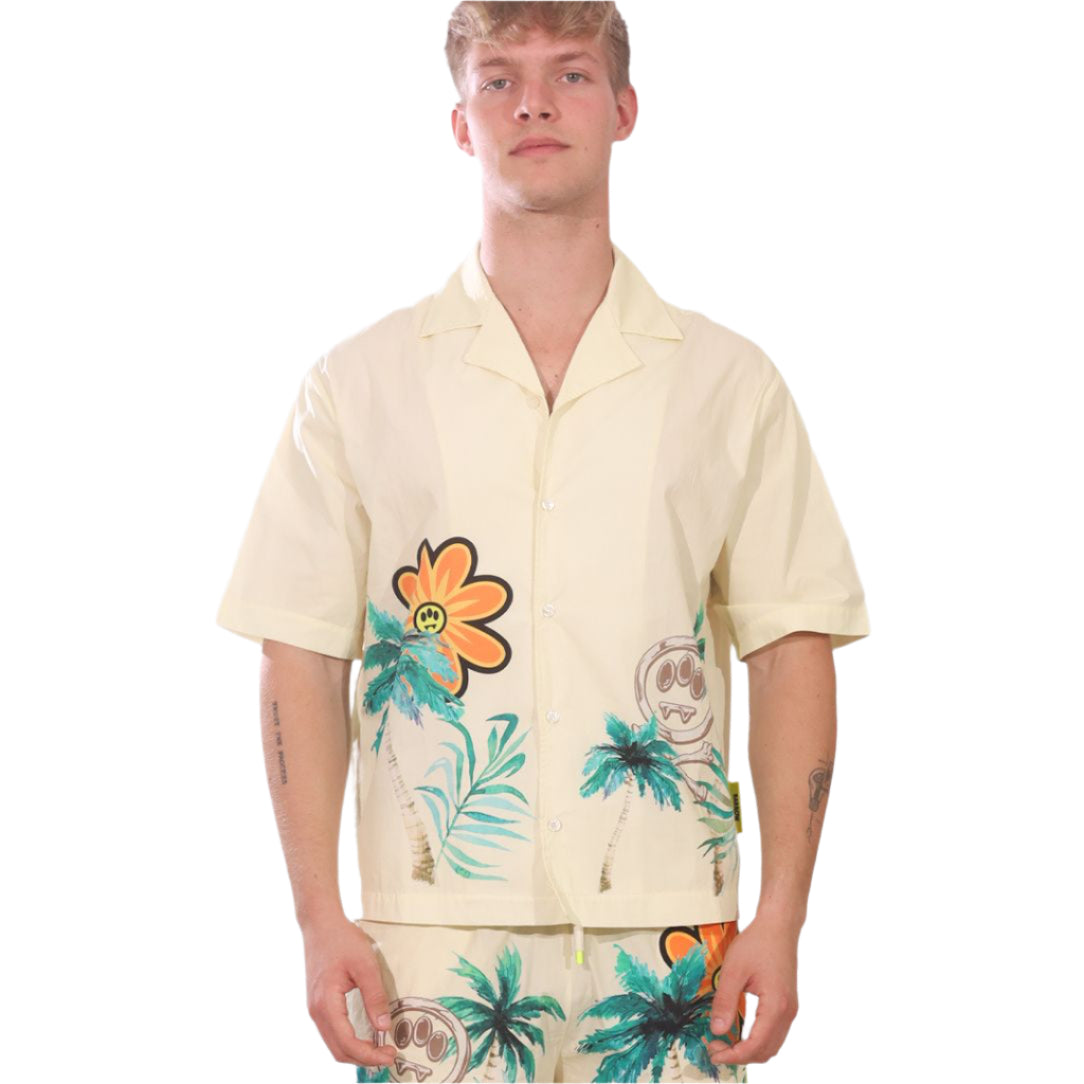 Barrow Shirt Unisex White with Flowers and Palms