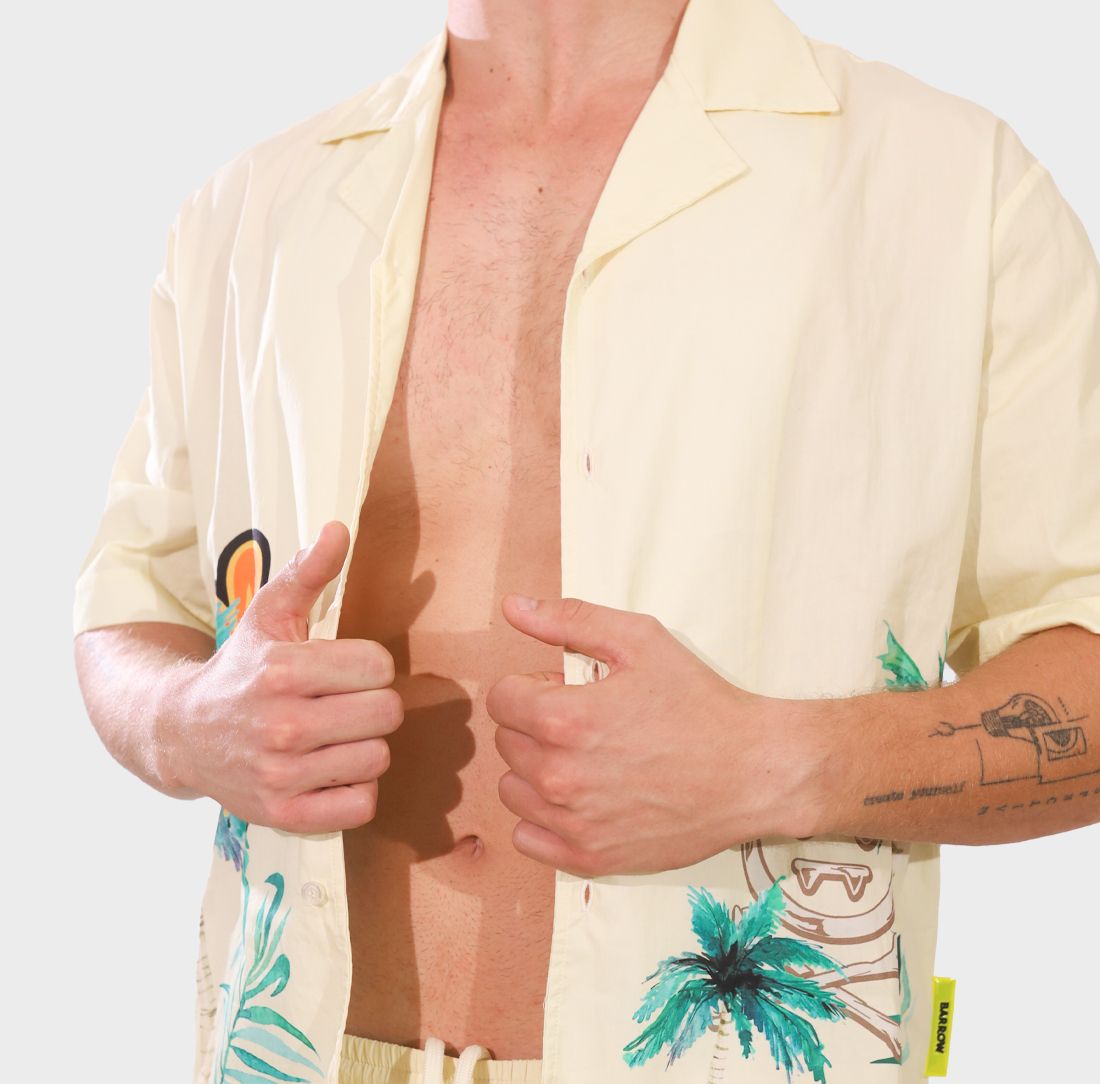 Barrow Shirt Unisex White with Flowers and Palms