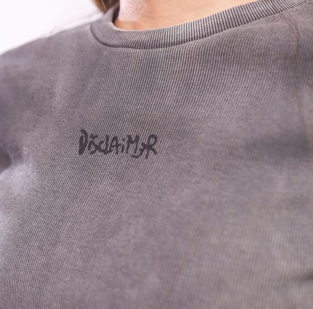 Disclaimer T-shirt Grey in Rib Garment Dyed Black