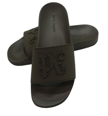 Palm Angels Pool Slides Man Embossed Monogram Dark Brown